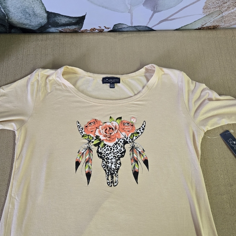 SCARLETT | Floral Longhorn Graphic Tee in Tan sz S - Picture 6 of 15